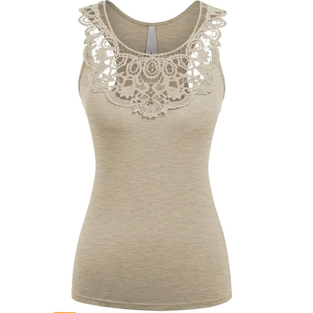 Beige sleeveless sexy summer lace cute fitted tank top